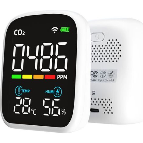 Détecteur CO2 portable écran LED, testeur dioxyde de carbone multifonction, testeur température et humidité NDIR, testeur qualité d’air domestique, contrôle via APP mobile,de
