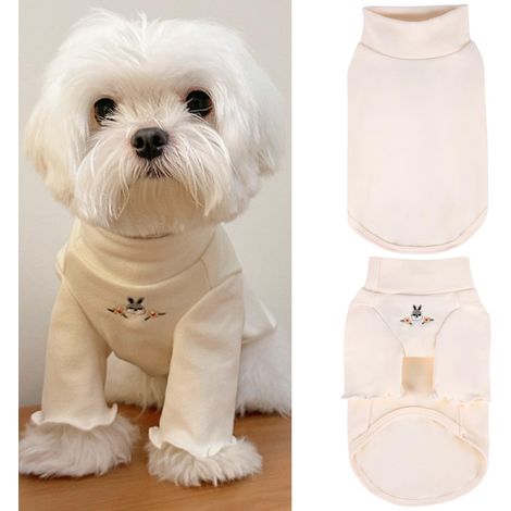 Pull en polaire col roulé pour petit chien et chat vêtement chaud hiver broderie lapin doux et extensible (1/5)