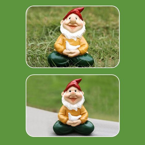 Estatua de gnomo de jardín hecha de resina, figura de meditación, figuritas de gnomos, decoración para jardín y estante, 310 g de resina (1/5)
