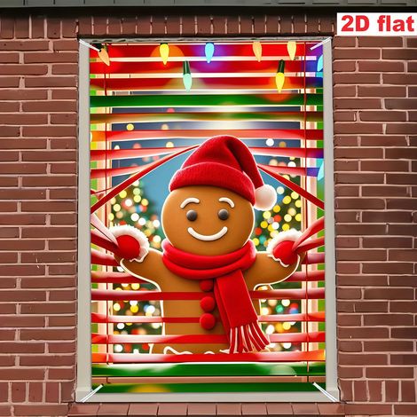 Bannière de Noël à suspendre à la fenêtre, décoration festive, toile de fond bonhomme de neige et Père Noël pour les fêtes de fin d'année - 80 x 120 cm (polyester) - 17