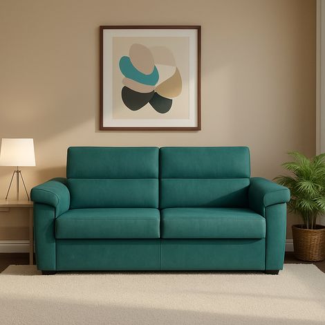 Dmora - Sofá cama 2 plazas Salorno, Sofá convertible para salón, acolchado, desenfundable, calidad 100% Made in Italy, 185x95 h100 cm, Azul claro (1/5)