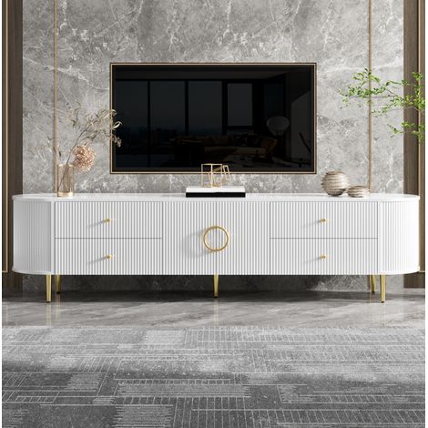 Mueble TV 180x40x53 cm de MDF blanco con pasacables para salón – MEUBLIV (1/5)