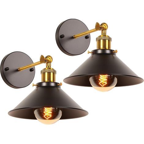 Lot de 2 Applique Murale Industrielle Lampe de Plafond de Style Edison Métal Plafonnier Rétro avec Rotation à 180 Degrés - 220mm, Noir (sans ampoules) (1/4)