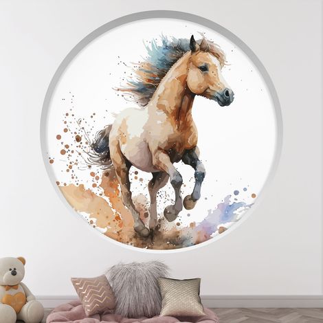 Stickers Trompe l'oeil Arche ronde Enfants - Cheval - Diamètre 50 cm (1/4)