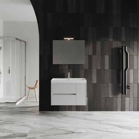 Mobile Bagno 2 Cassetti Bianco Opaco Cannettato 80Cm  Cortina