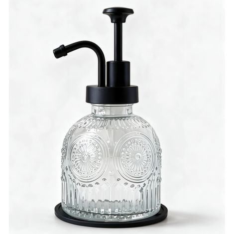Irovami Distributeur de savon à pression en verre transparent style rétro pour salle de bain et cuisine, pour 1 paquet (230 ml) (1/5)