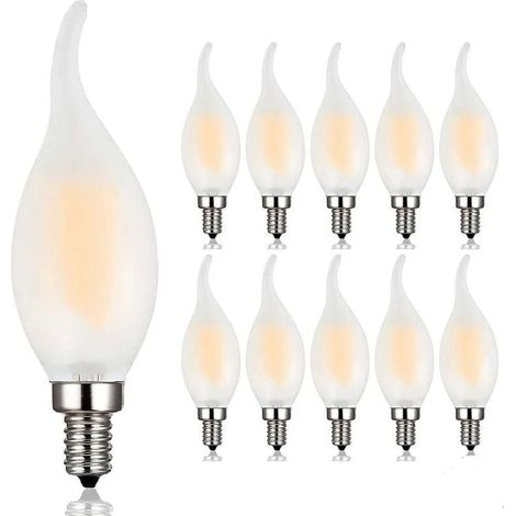 Bombilla LED de filamento E14 regulable, paquete de 10, 4 W de consumo, equivalente a 40 W de bombilla incandescente, luz blanca cálida de 2700 K y 400 lm, ángulo de haz de 360° [Clase energética A+] (1/5)