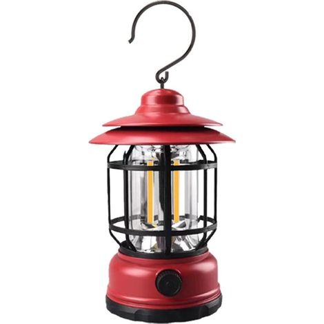 Lampe Camping Tente De Camping en Plein Air Lumière Multifonctionnelle Rétro Suspendu Lanterne De Cheval Lumière Portable d'urgence Charge USB--rouge,1200mAh (1/3)