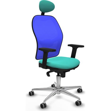 Jorquera sincro malla azul similpiel turquesa brazos 2D base aluminio cabecero fijo ruedas 65mm engomada (1/5)