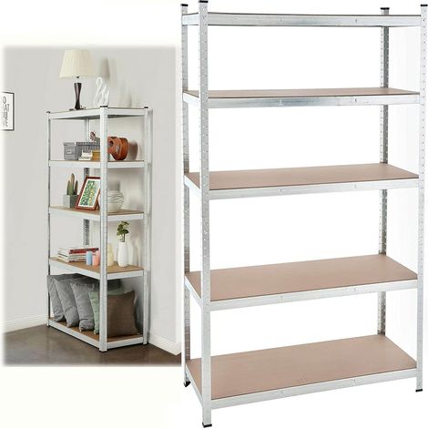 Étagère de rangement 200 x 100 x 50 cm, étagère pour charges lourdes avec 5 tablettes en métal, étagère à emboîter, en métal, montage facile, charge maximale : 875 kg, galvanisée (1/5)
