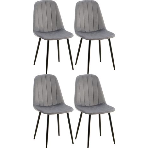 Juego De 4 Sillas de comedor Baxter en terciopelo Gris oscuro