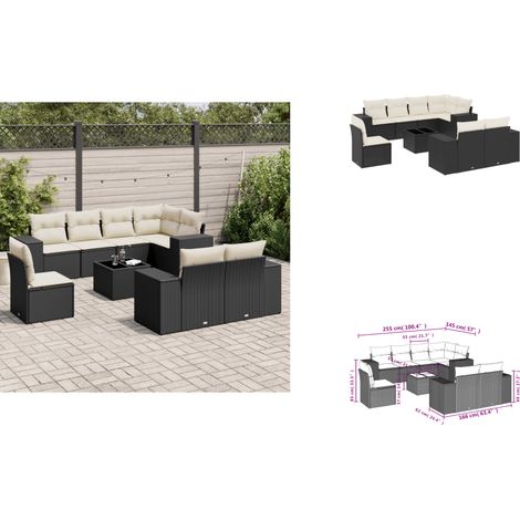 9-tlg. Garten-Sofagarnitur mit Kissen Schwarz Poly Rattan - Gartenmöbel - PE-Rattan Möbel - Outdoor Set - Esstisch - Lounge Set (1/3)