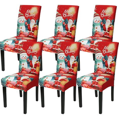 6PCS Housse de Chaise de Noël Housse de Chaise de Salle à Manger avec Arbre de Noël Housse de Chaise de Noël pour Salle à Manger Hôtel Noël Fête (1/5)