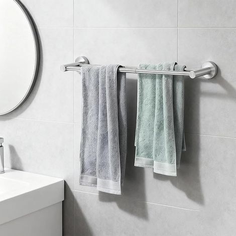 Porte-serviettes extensible 43-72 cm, double barre, acier inoxydable 304 argent brillant - Salle de bain/Cuisine/Hôtel (1/5)