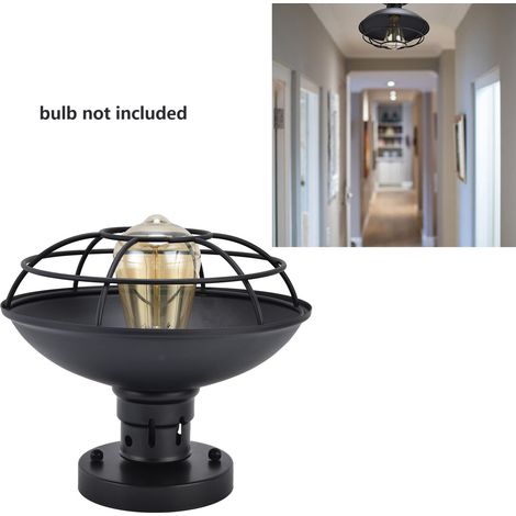 Plafonnier en fer forgé noir, style industriel rétro, luminaire cage métallique de style campagnard, style campagne américaine, pour couloir, cuisine ou escalier, douille standard américaine E26. (1/5)