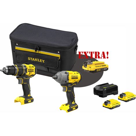 Kit Trapano Avvitatore con percussione Brushless a batteria 18V V20 SFMCD721B + Avvitatore ad impulsi a batteria 18V V20 attacco 1/2" SFMCF920B + Set energia + EXTRA OMAGGI FATMAXB. STANLEY
