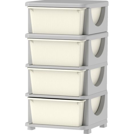Mueble infantil de almacenaje con 4 cajones extraíbles, bordes redondeados, 37x37x76 cm, crema (1/5)