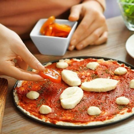 Plaque Pizza - Rond - Perforée - Antiadhésive - En Acier Carbone - Pour Tartes Flambées - Diamètres 24 5 cm 28 cm 32 cm - Lot De 3 (1/4)