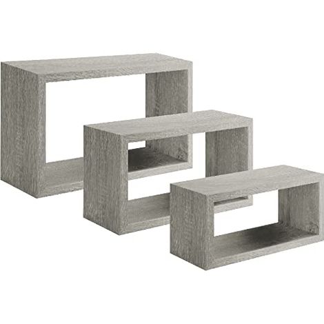 Étagère Trittico Décoration Murale - Salon, Chambre, Bureau - MDF, Chêne Gris 45 X 27 X 15,5/40 X 22 X 15,5/35 X 17 X 15,5