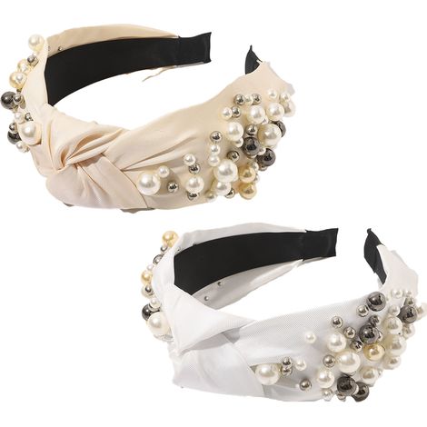 Headband - Perle Nœud Cheveux - Pour Femme Et Fille - Tenue Sans Glissement - Style Top Knot - Par 2 (1/5)