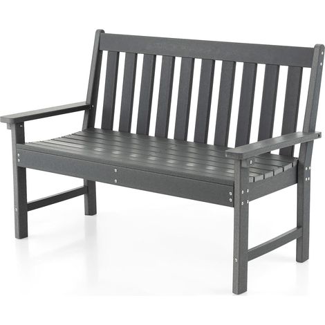 GOPLUS Banc de Jardin 2 Personnes 132x65x91CM en HDPE Charge 320KGavec Dossier et Accoudoirs,Banc à Lattes,Résistant aux Intempéries (1/5)