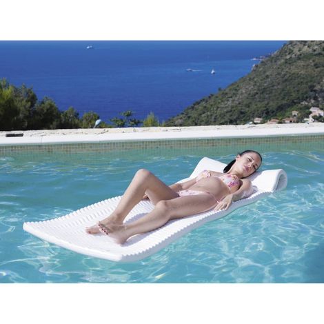 Matelas gonflable de piscine 172x68cm – Mousse épaisse 3cm – Résistant et confortable – Coloris blanc – Kerlis (1/6)
