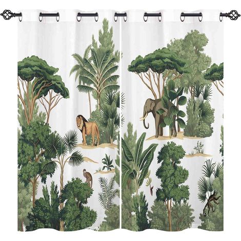 Rideau Occultant Jungle Lion Éléphant Singe Tenture Opaque à Oeillets Draperies Intérieurs Rideau Thermique Isolant pour Maison Chambre Salon Fenetre 2 Pièces L 107 x H 160 cm - 107L X 160H cm (2 Pann (1/5)