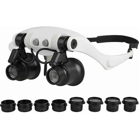 Lunettes loupe frontales 10X 15X 20X 25X, lampe frontale pour bijoutier, loupe pour les yeux (1/5)