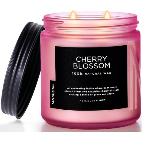 Duftkerze Kirschblüte im Glas 330g, Natürliche Wachskerze, Aromatherapie Kerze (1/5)