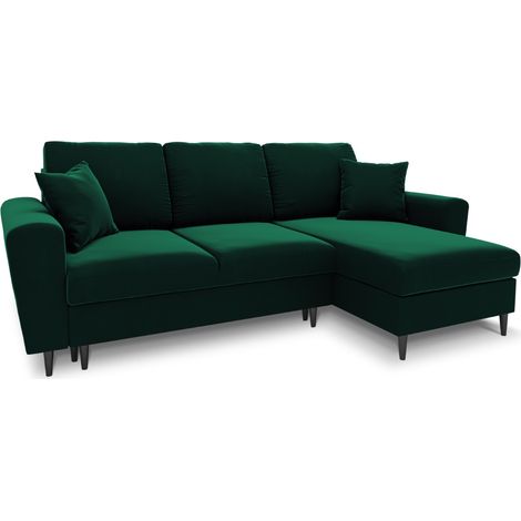 Canapé-lit d'angle + box 4 places en velours vert bouteille (1/5)