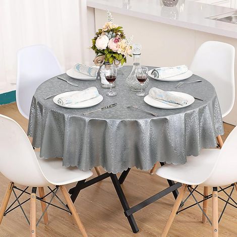 Nappe ronde imperméable en PVC 160 cm – Anti-taches et lavable – Pour cuisine et restaurant – Entretien facile – Gris (1/5)