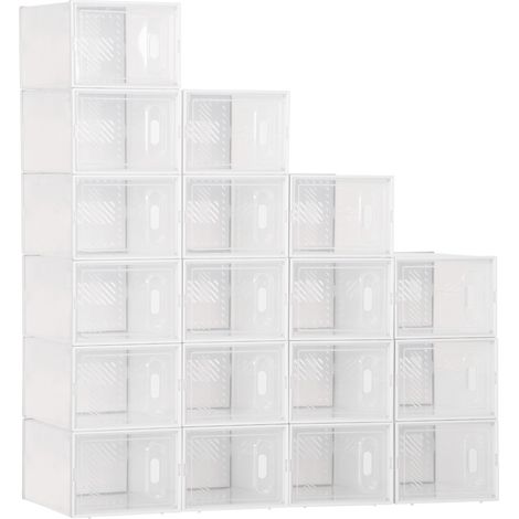HOMCOM Lot de 18 boites cubes rangement à chaussures modulable avec portes transparentes - 25 x 35 x 19 cm
