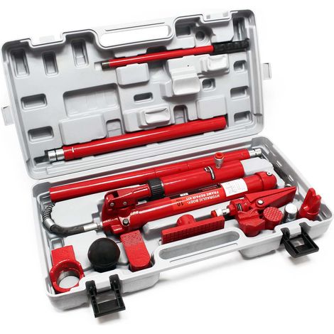 Wiltec – Presse hydraulique 10 t – Kit de redressage avec accessoires – Cric mécanique et support de plafond – Débosselage carrosserie (1/5)