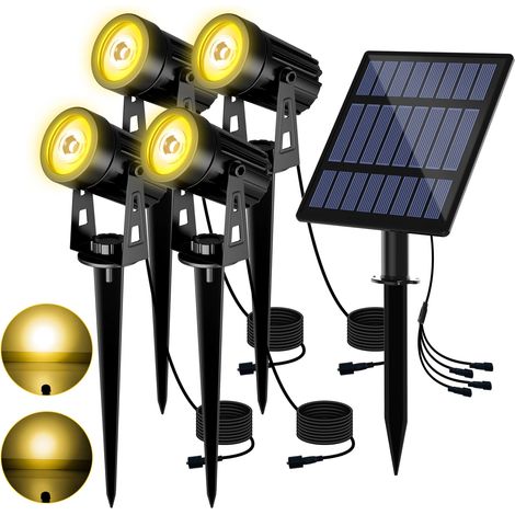 Projecteur solaire LED (blanc chaud) 3000K/RGB pour extérieur, étanche IP65, lampe de jardin solaire, applique murale solaire. (1/5)