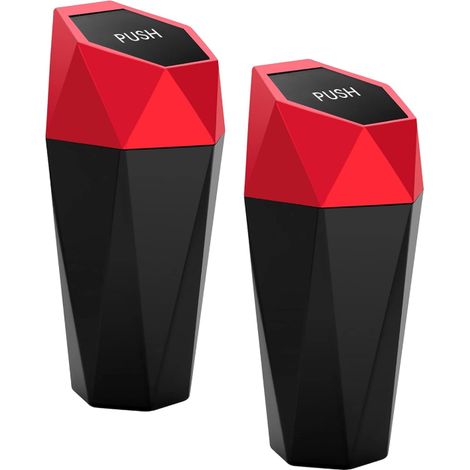 Porte-poubelle de voiture, lot de 2 mini poubelles avec couvercles, accessoires auto, petits gobelets poubelle étanches pour voiture et usage domestique, rouge (1/5)