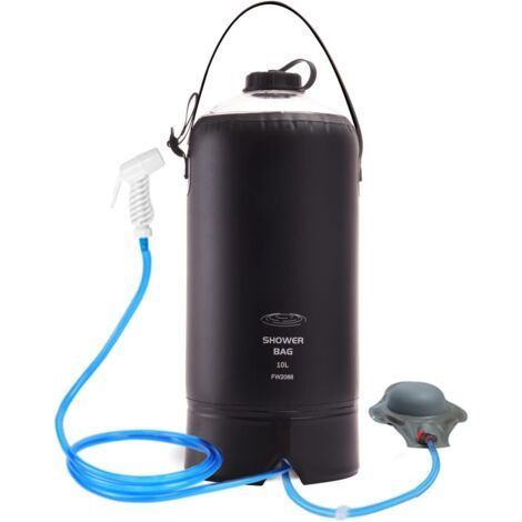 Sac de douche solaire portable 10L – Pompe à pied à pression – Buse de douche pour camping. plage. randonnée – PVC et TPU (1/5)