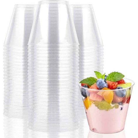 100 Gobelets jetables, plastique transparent, 25 cl, bord roulé, pour fêtes, mariages, bars (1/5)