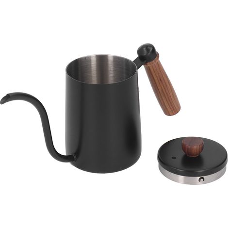 Bouilloire à café filtre 600 ml (20 oz) avec bec verseur en col de cygne et poignée en bois, noire (1/5)