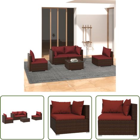 Salon de jardin 5 pcs Ensemble Table et Chaise de Jardin - avec coussins Résine tressée Marron BV526544 - BonneVie (1/5)