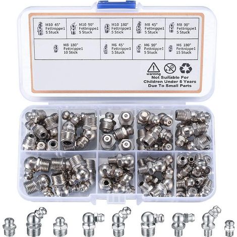 Fixation pour graisseur - Avec boîtier en plastique - Connecteur droit 45° 90° 180° - Combinaison à visser M6 M8 M10 - 60 pièces