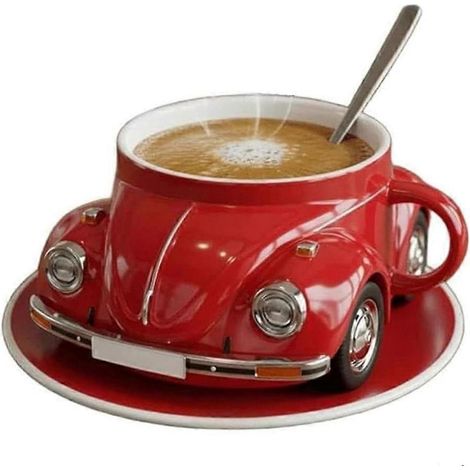 Origineller und hitzebeständiger Kaffeebecher, großes Fassungsvermögen, handdekoriert, rot. (1/5)