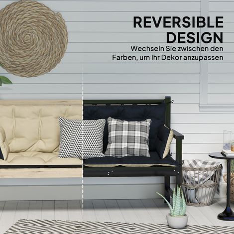 Lot de coussins pour banc ou balancelle de véranda, deux tons, polyester, mousse, 180 x 110 x 8 cm, beige et noir