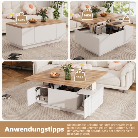 Table basse moderne avec double mécanisme de levage,espace de rangement caché – chargeable jusqu’à 50 kg-Go (1/5)
