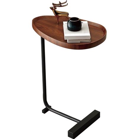 Petite Table d'appoint moderne en Grain de bois foncé, gain de place, extrémité en forme de C pour salon, canapé, conception de rainure d'hôtel et cadre noir (1/5)