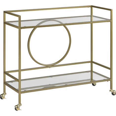 Carrito de cocina de metal dorado vidrio 75 x 45 cm ruedas 2 estantes cajón glamour Kerry