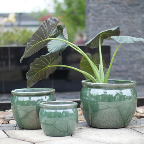 Vaso in ceramica 30.5x30.5x27.5 cm, per piante piccole e aromatiche, finitura lucida, ceramica, blu verde antico (1/5)