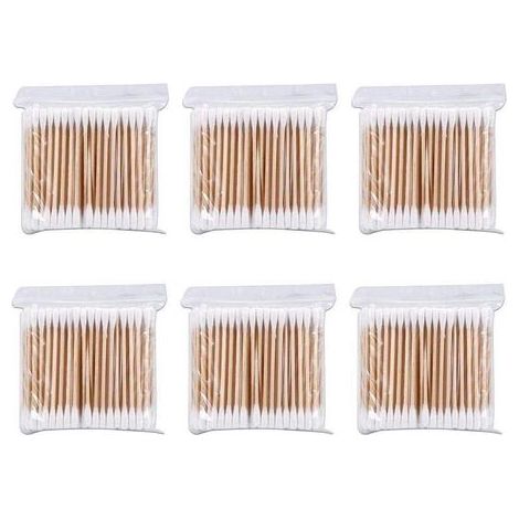Wattestäbchen, 6er-Pack, 600 Stück, Bambus-Wattestäbchen zur Reinigung von Ohren, Wunden und zur kosmetischen Anwendung, biologisch abbaubar, Doppelkopf