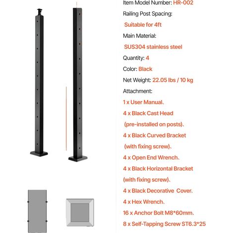 Poteau de garde-corps, Acier inoxydable durable, Installation flexible, type2 (1/2)