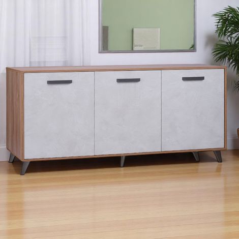 Madia in legno 160 cm a 3 ante Cemento Chiaro e struttura Noce Chiaro - LAELA (1/5)