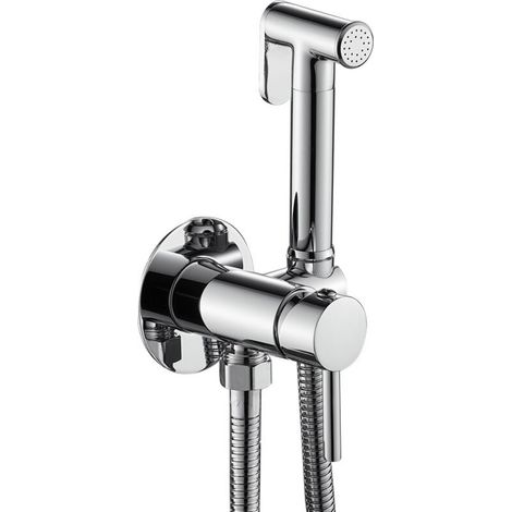 Kit de douche hygiénique en laiton – Mitigeur rond chrome – Support mural inclus – Nettoyage optimal des toilettes